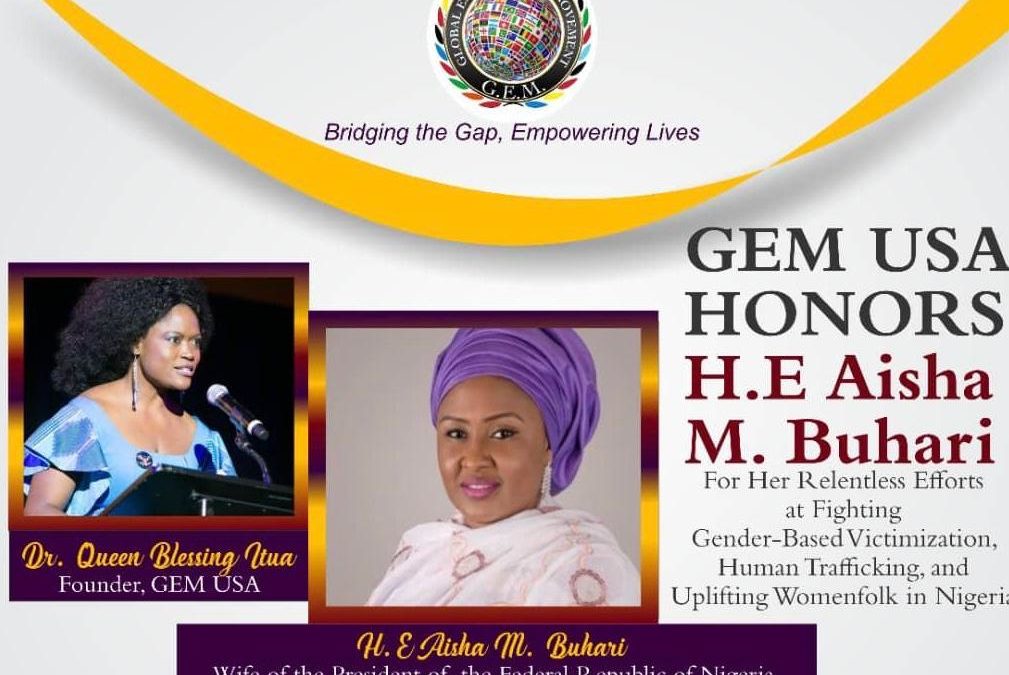 Dr. Queen Blessing via GEM-USA Awards H.E. Aisha Mohammadu Buhari and Launches the Book- We are the Blessings of Africa and the Movie-Mrs Adams in New York
